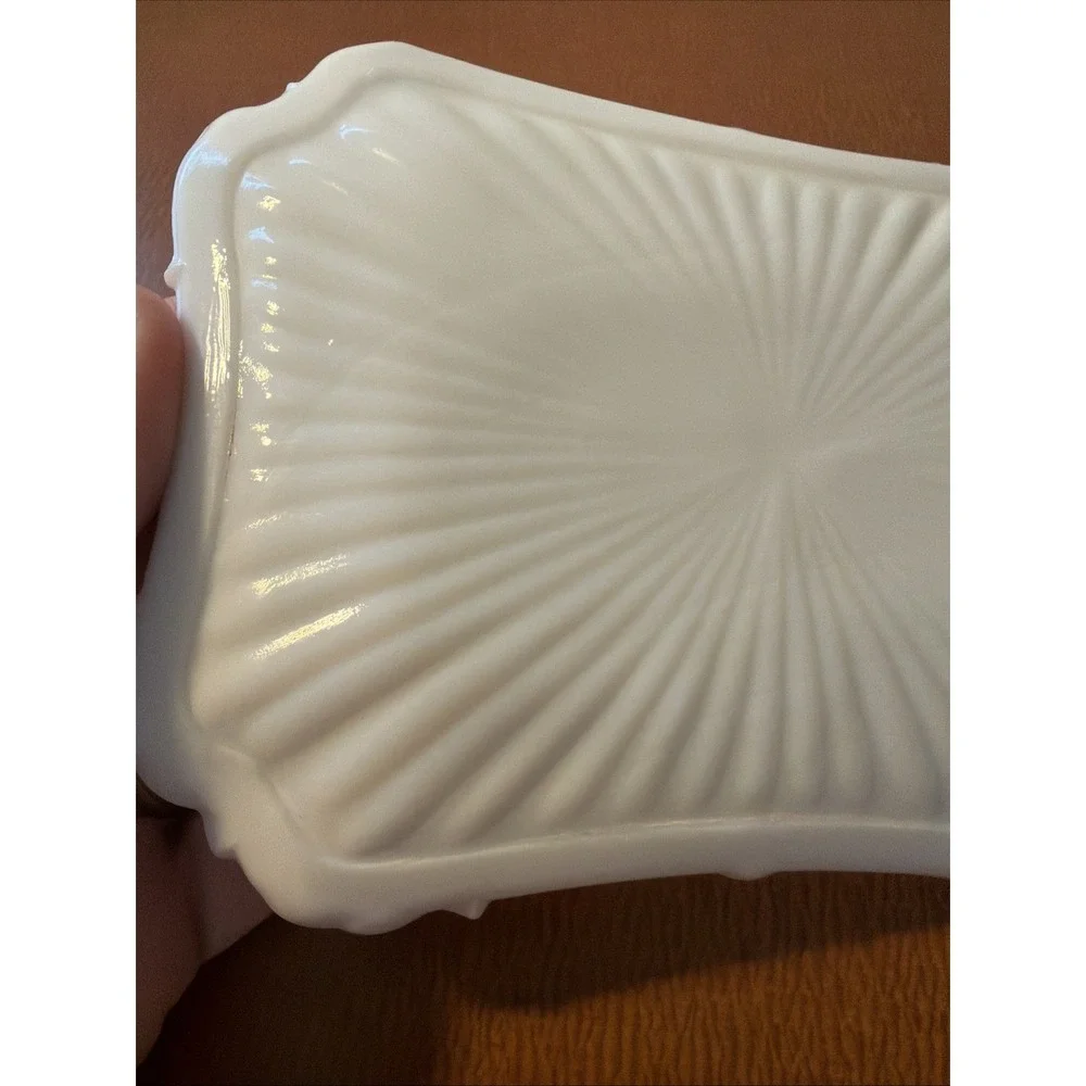 Vintage Milk Glass Soap Dish With Roses  6
